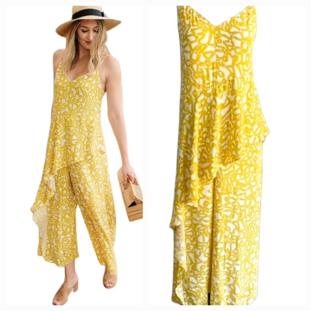 Maeve Women Brittany Cropped Jumpsuit Sz 2 Adj Skinny Straps Wide Leg Open Back